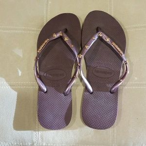 Havaianas purple studded flip flops